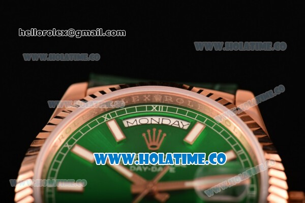 Rolex Day-Date Asia 2813/Swiss ETA 2836/Clone Rolex 3135 Automatic Rose Gold Case with Stick Markers and Green Dial (BP) - Click Image to Close